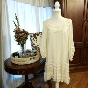 ENTRO Babydoll Ruffle Dress w/Crochet Ne…